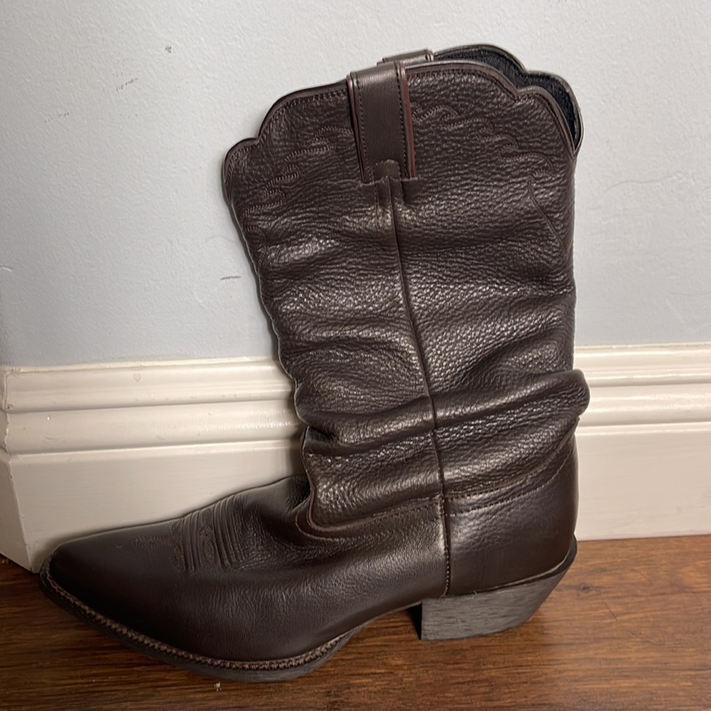 Dark Brown Leather Cowboy Boots - Picture 6 of 9